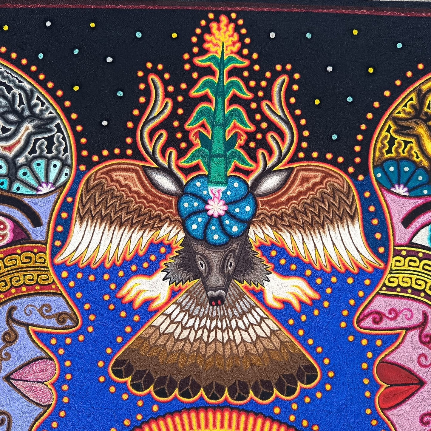 Huichol Indian Yarn Painting by  Samuel Hernandez  PP9405