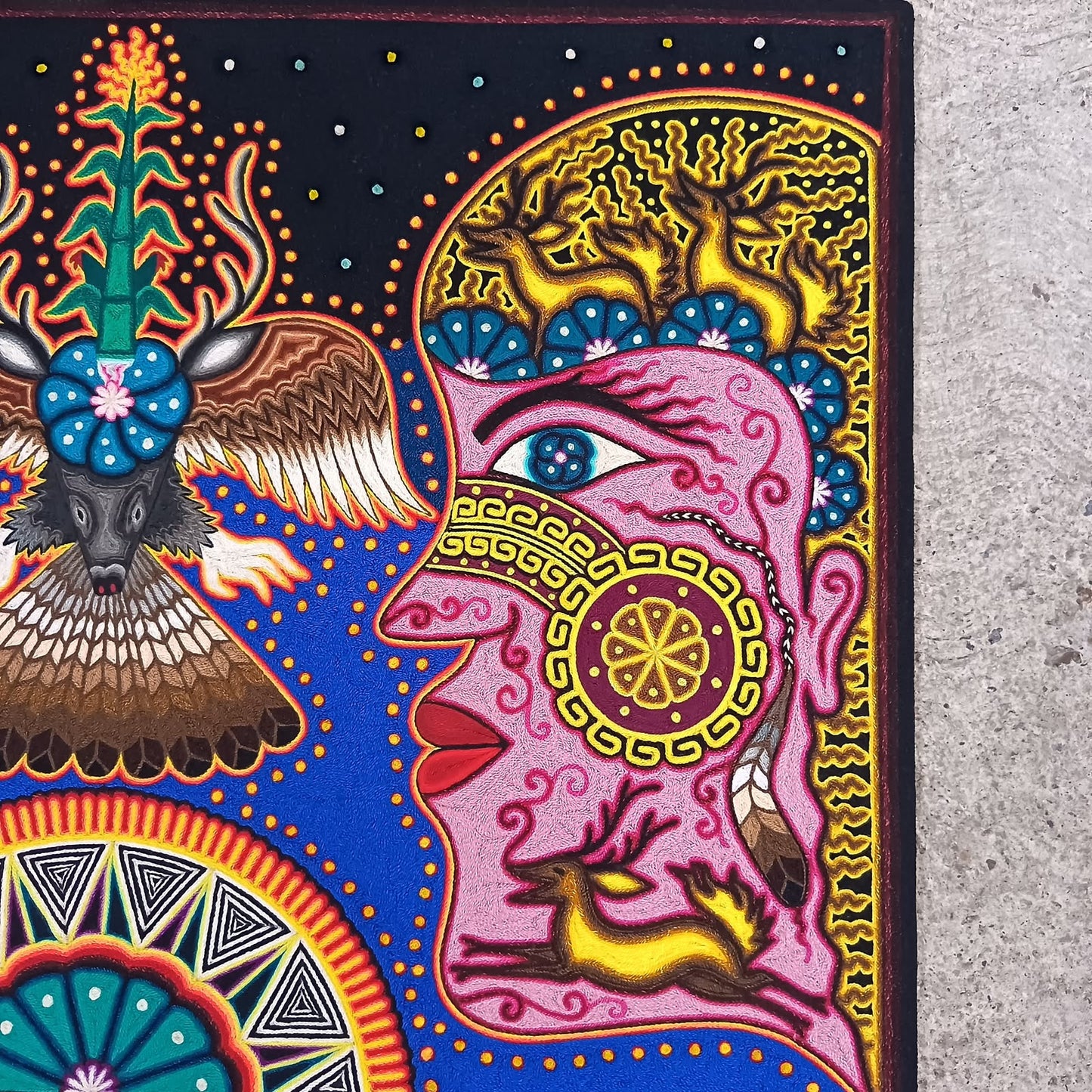 Huichol Indian Yarn Painting by  Samuel Hernandez  PP9405