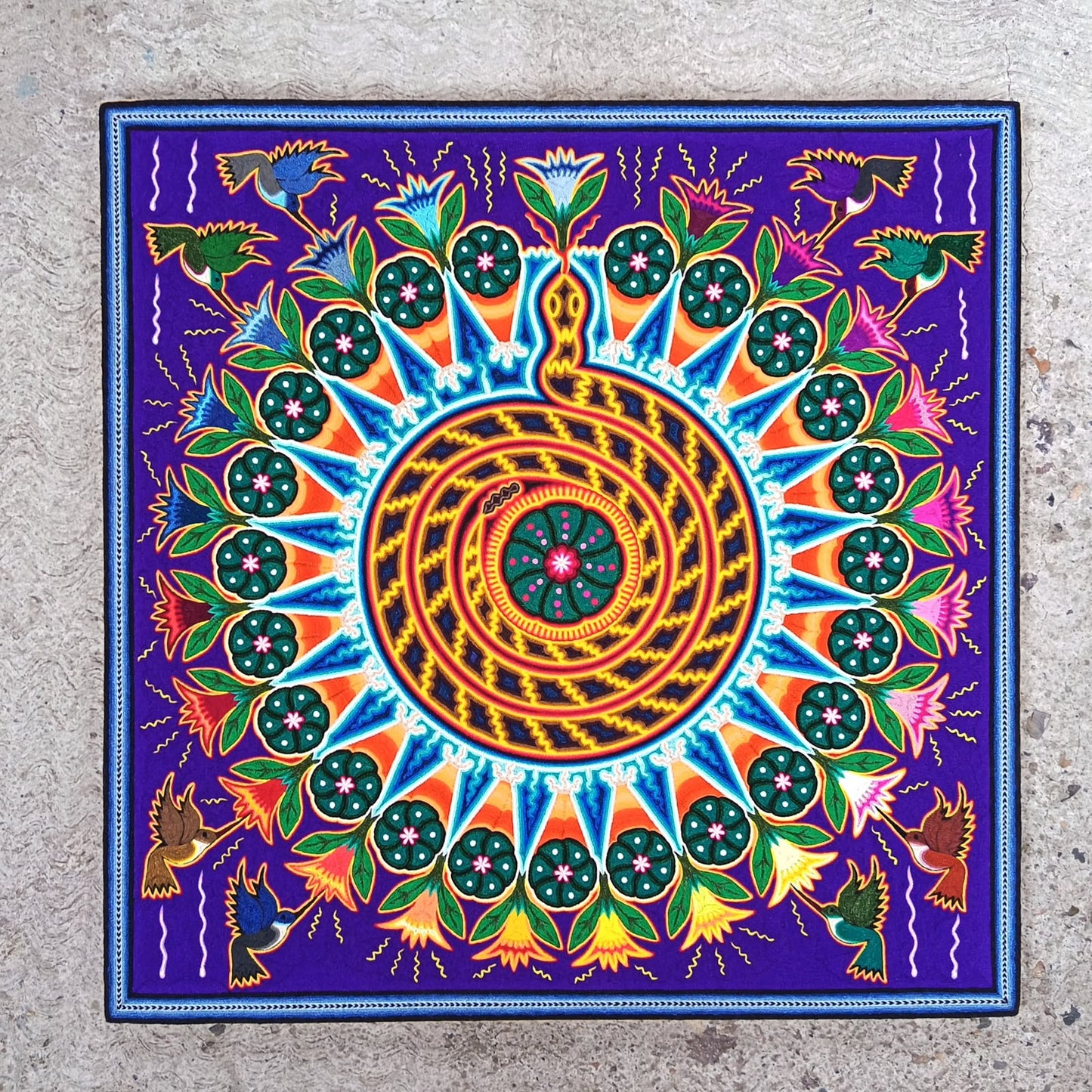 Huichol Indian Yarn Painting by  Samuel Hernandez  PP9406