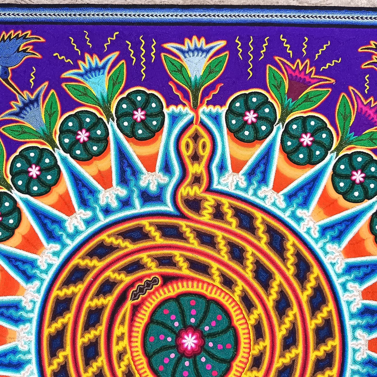 Huichol Indian Yarn Painting by  Samuel Hernandez  PP9406