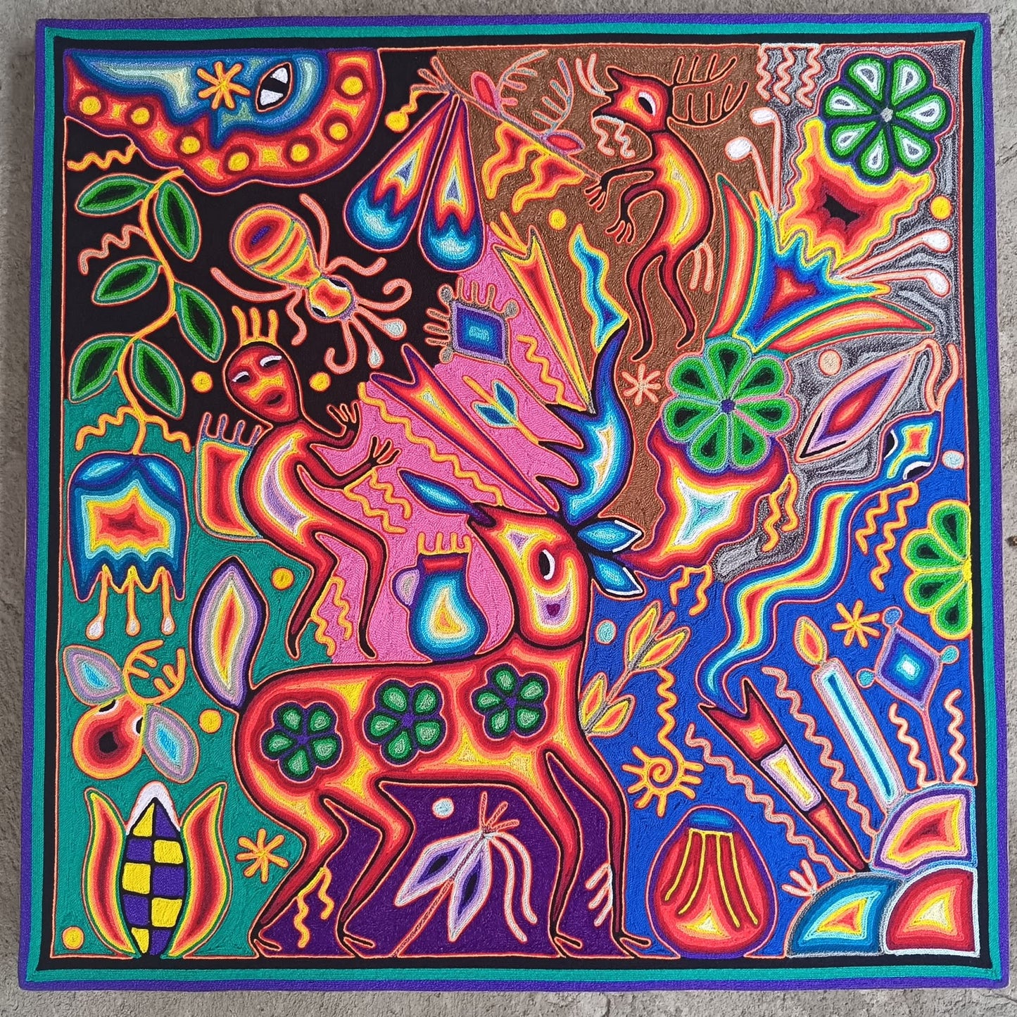 Huichol Yarn Painting Mexican Folk Art By Hilaria Chavez Carrillo PP9407