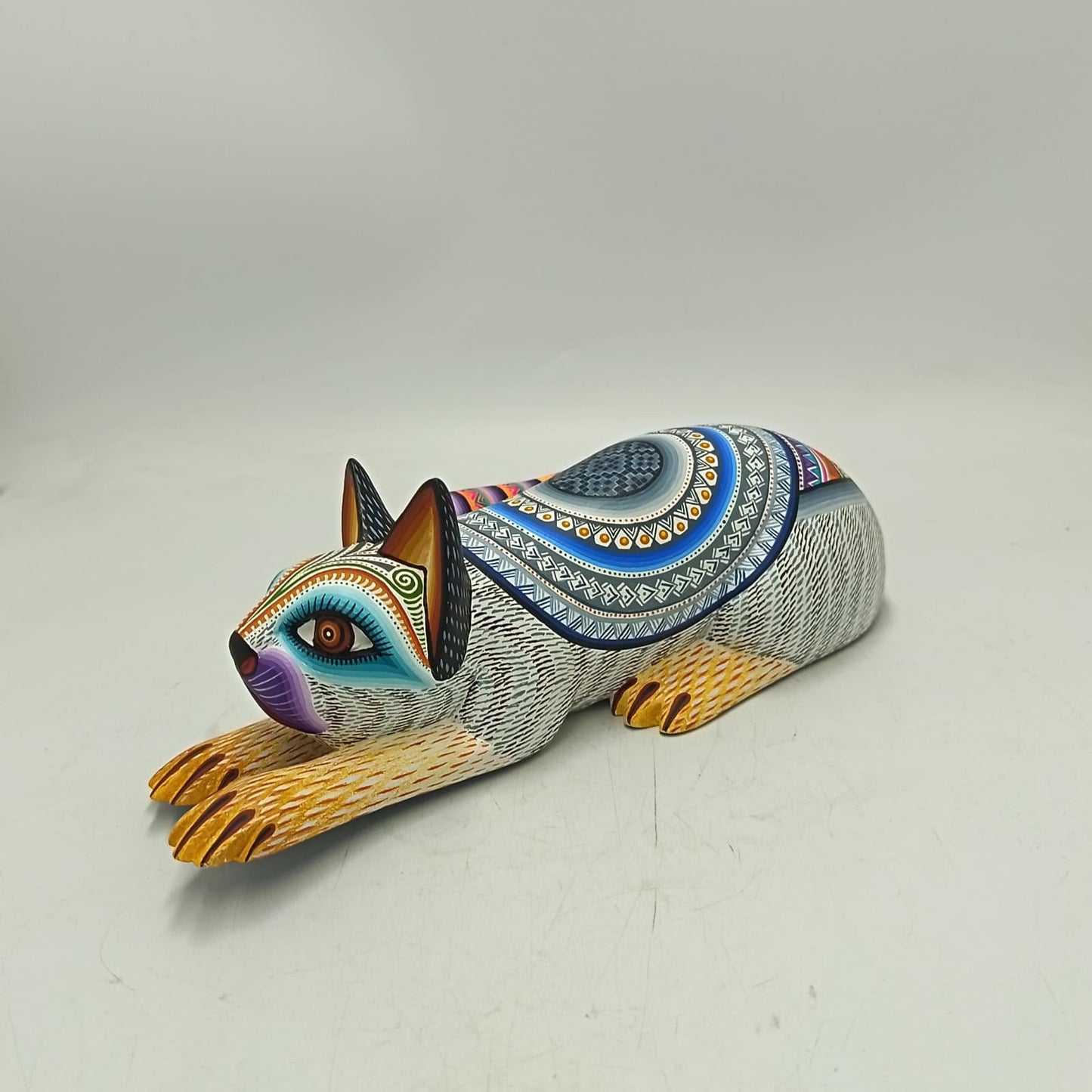 Mexican Oaxacan Wood Carving Cat By Julia Fuentes PP9412