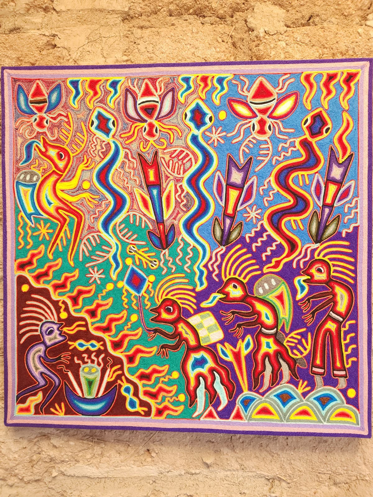 Huichol Yarn Painting Mexican Folk Art By Hilaria Chavez Carrillo PP9421