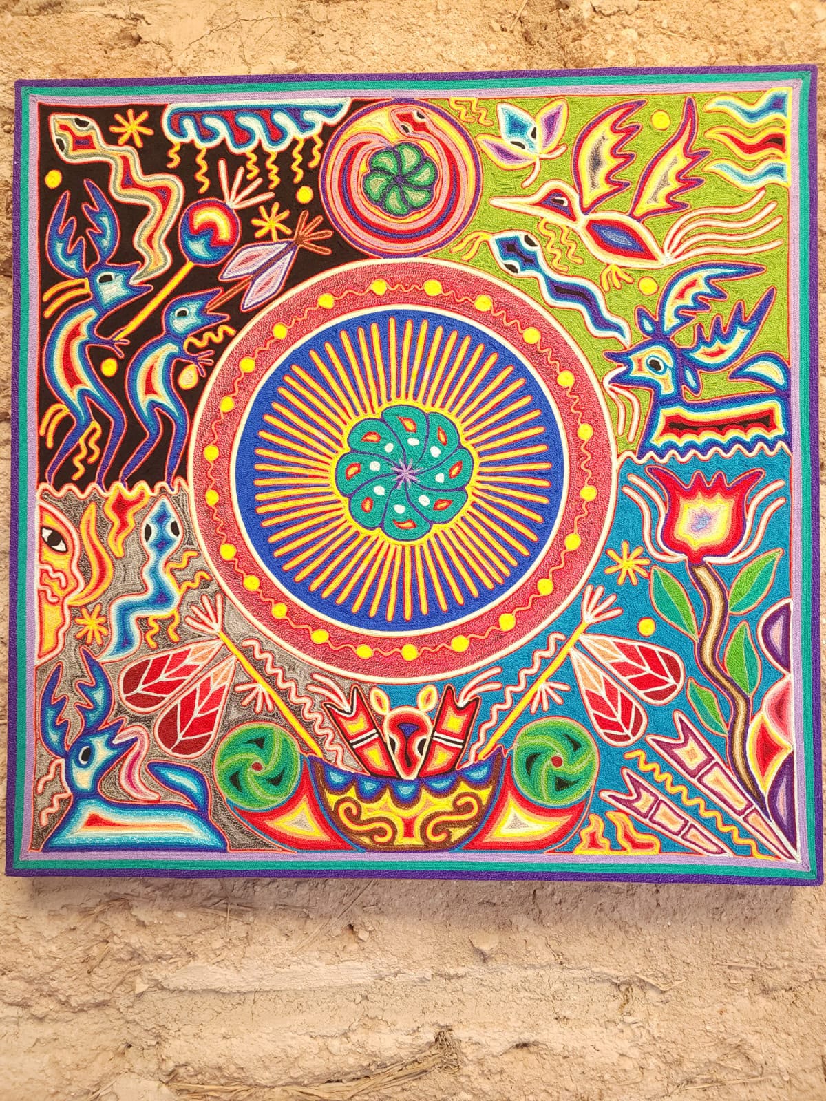 Huichol Yarn Painting Mexican Folk Art By Hilaria Chavez Carrillo PP9422
