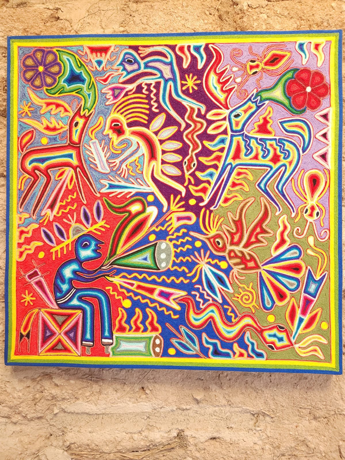 Huichol Yarn Painting Mexican Folk Art By Hilaria Chavez Carrillo PP9423