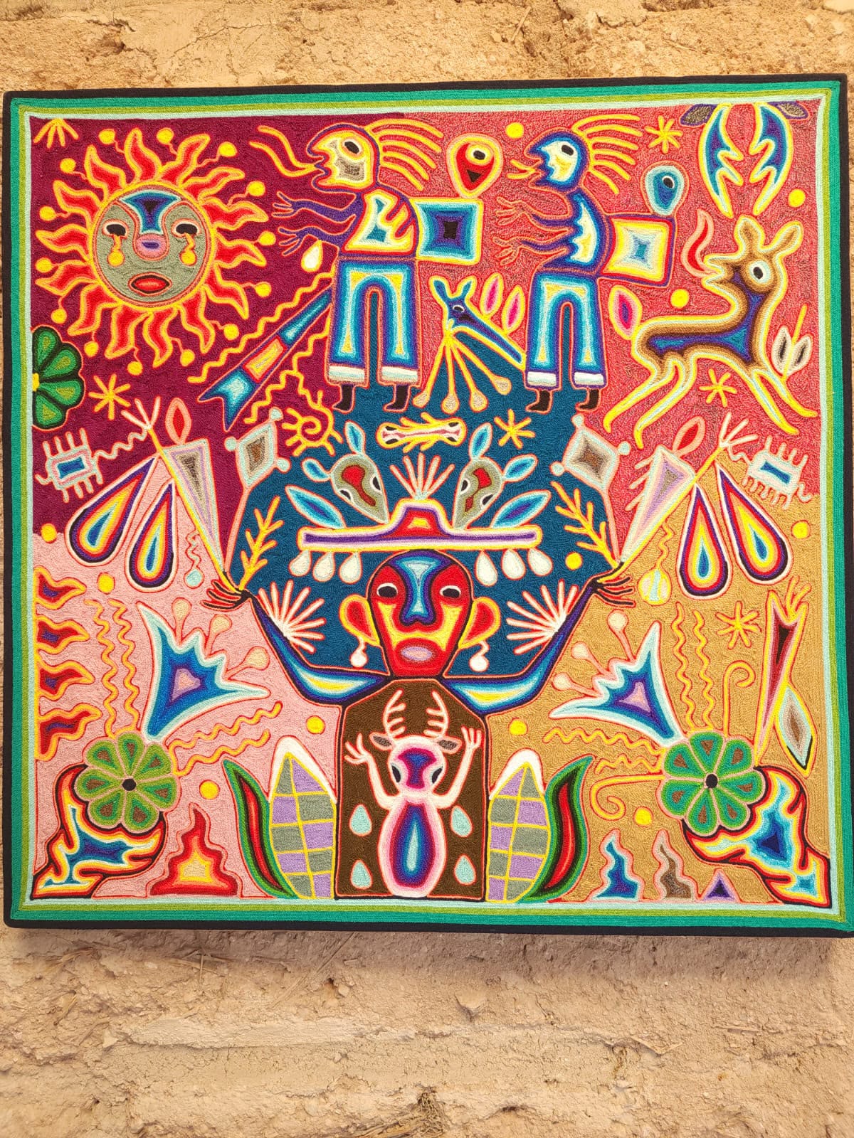 Huichol Yarn Painting Mexican Folk Art By Hilaria Chavez Carrillo PP9420
