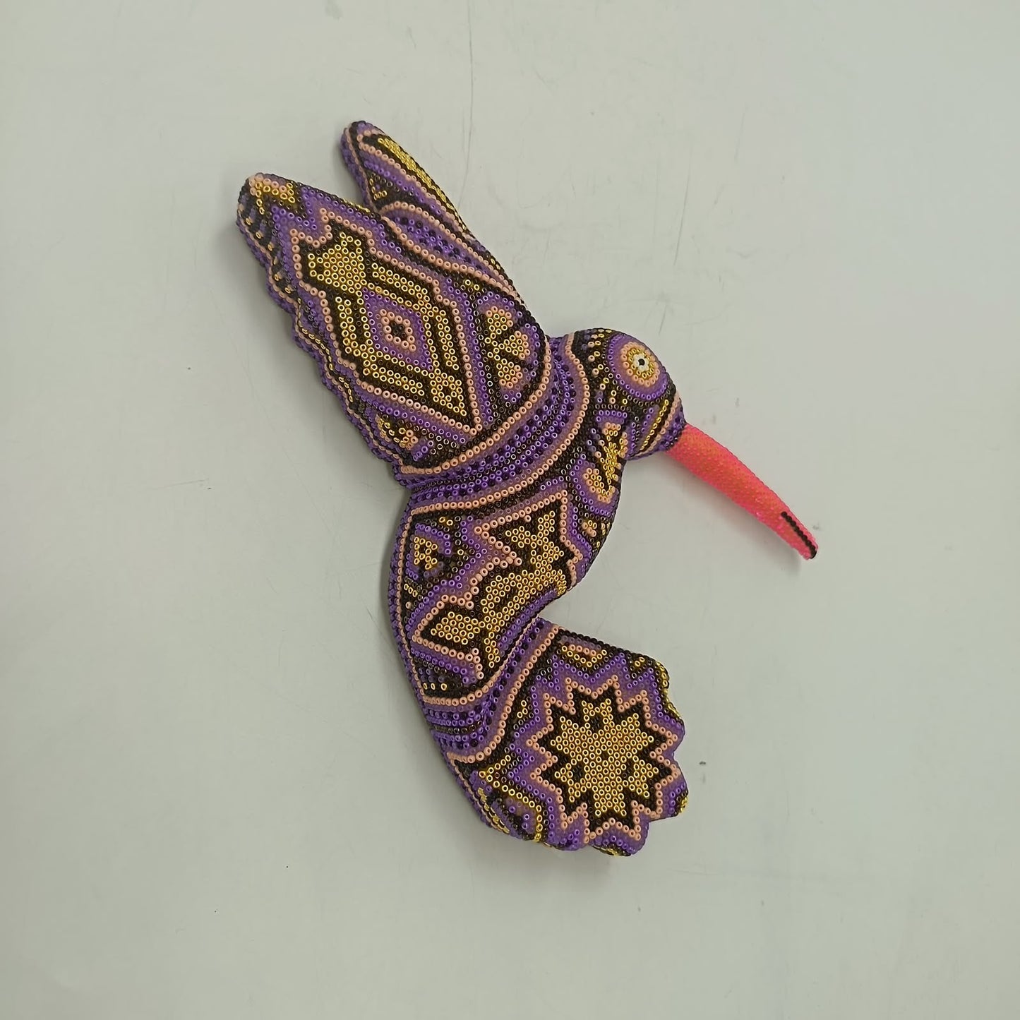Mexican Huichol Hand Beaded Hummingbird By Mayola Villa Lopez PP9428