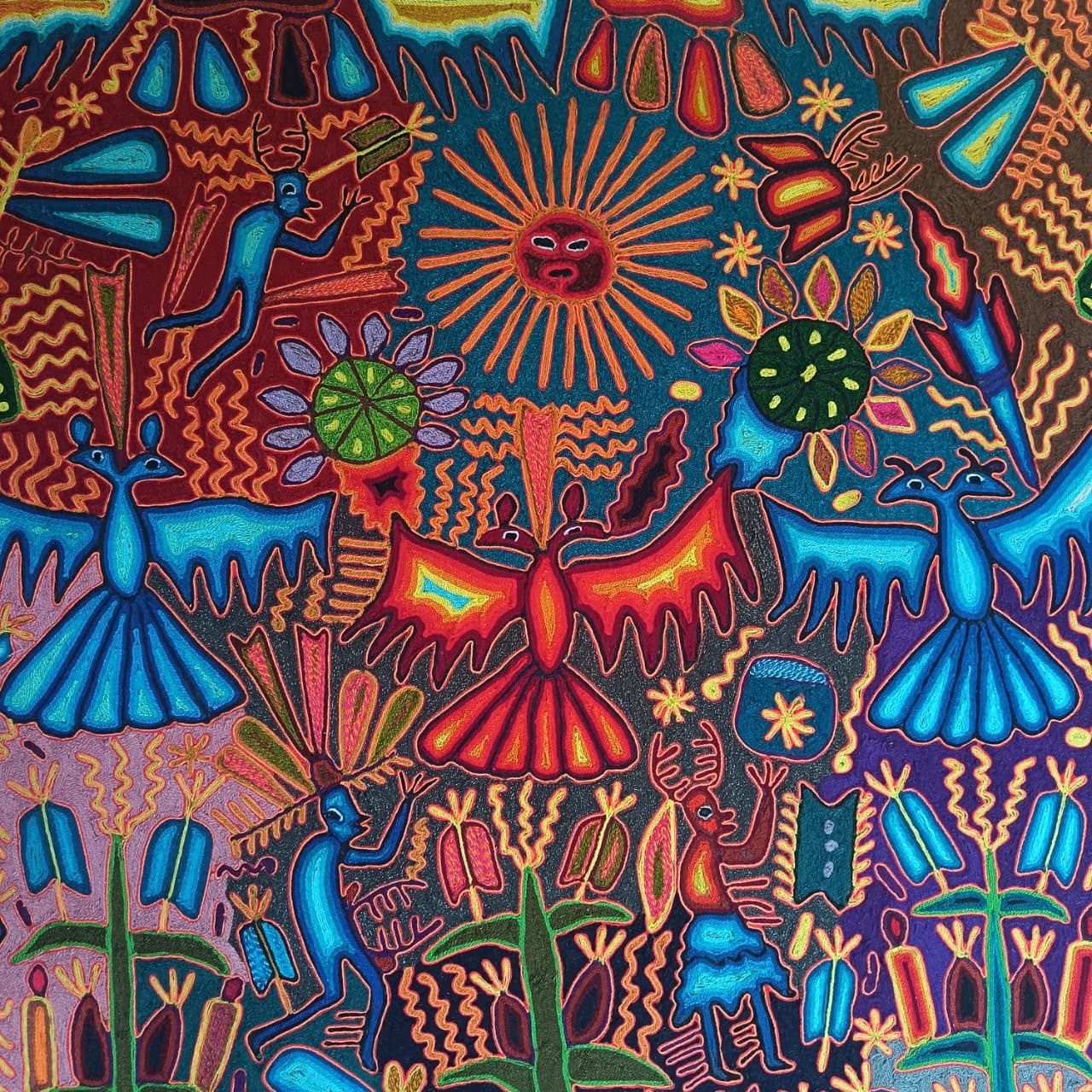 Mexican Folk Art Huichol Yarn Painting by Cooperativa Zitacua PP9436 Oaxaca
