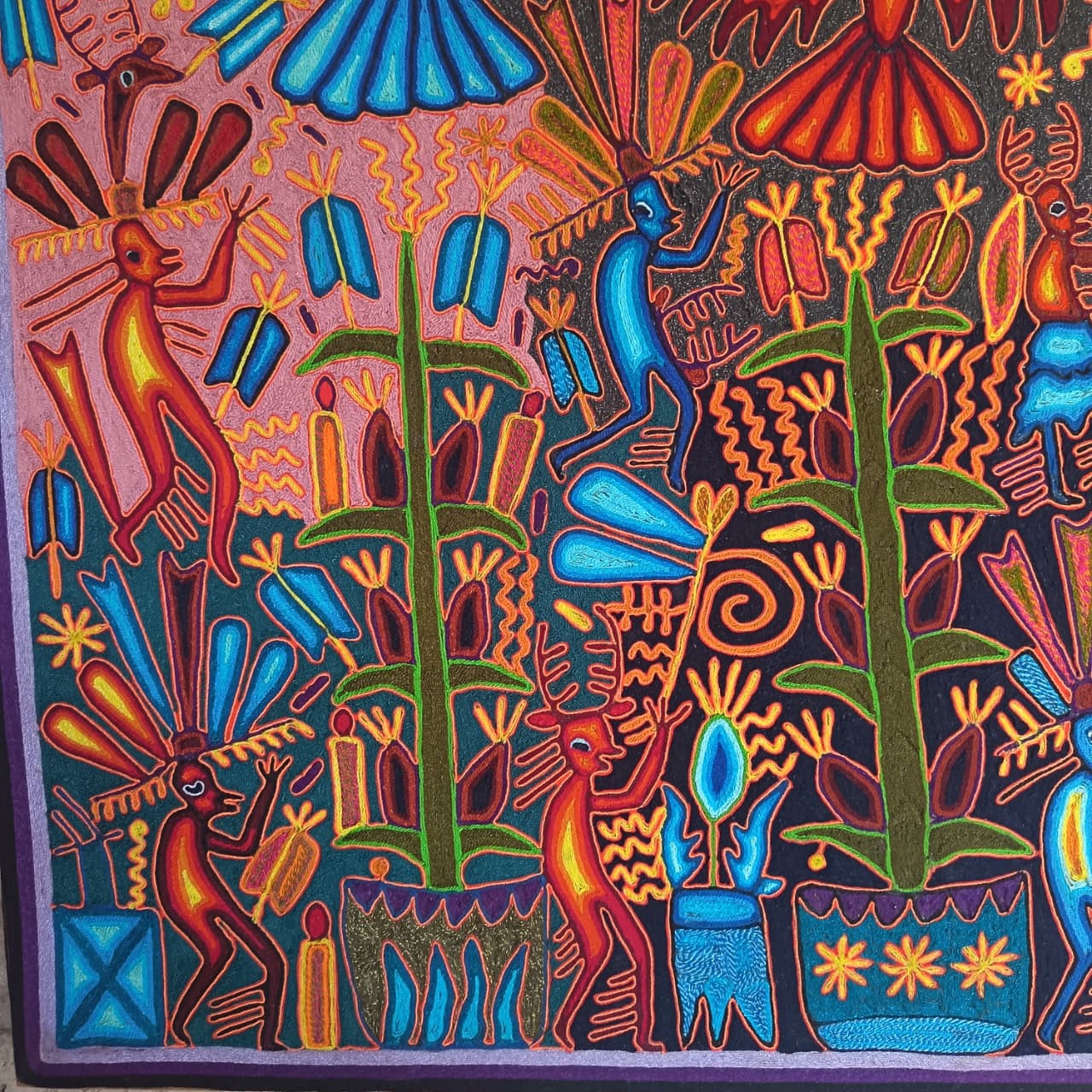 Mexican Folk Art Huichol Yarn Painting by Cooperativa Zitacua PP9436 Oaxaca