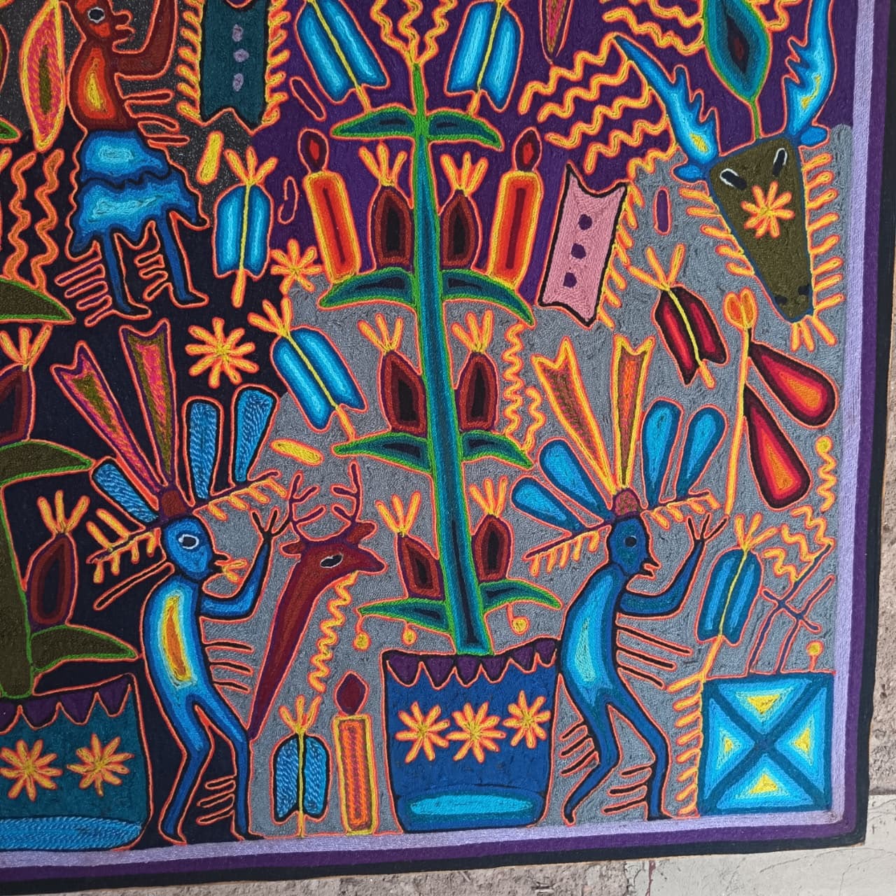 Mexican Folk Art Huichol Yarn Painting by Cooperativa Zitacua PP9436 Oaxaca