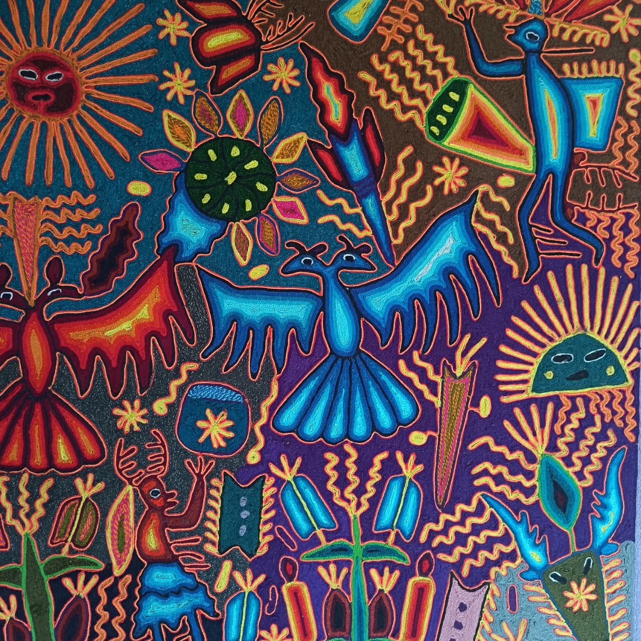 Mexican Folk Art Huichol Yarn Painting by Cooperativa Zitacua PP9436 Oaxaca