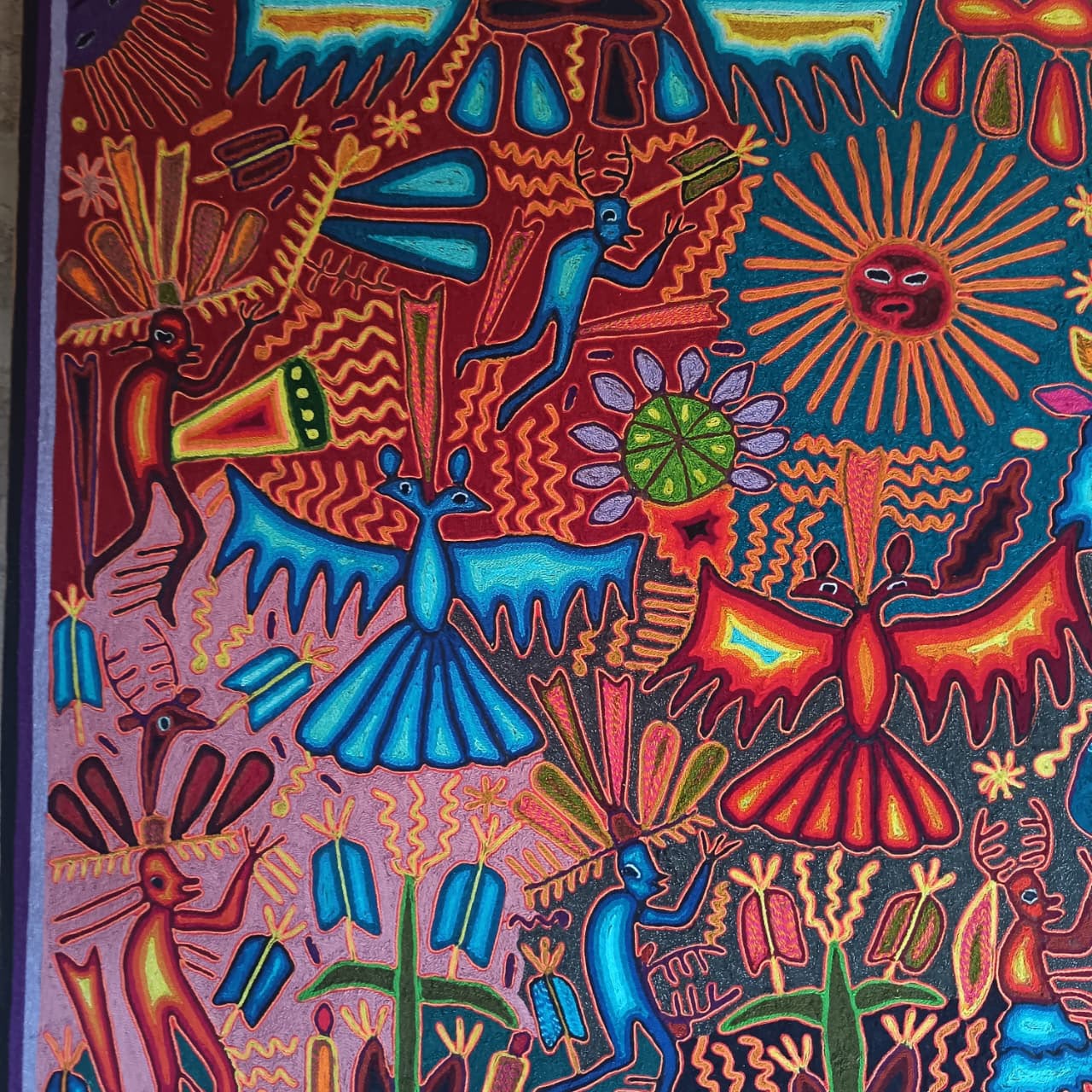 Mexican Folk Art Huichol Yarn Painting by Cooperativa Zitacua PP9436 Oaxaca