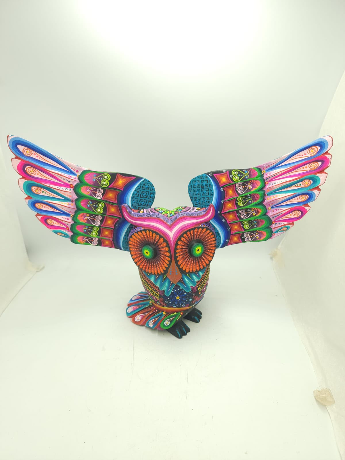 Oaxacan Wood Carving Hand Made Owl By Cesar Melchor Ojeda PP9437