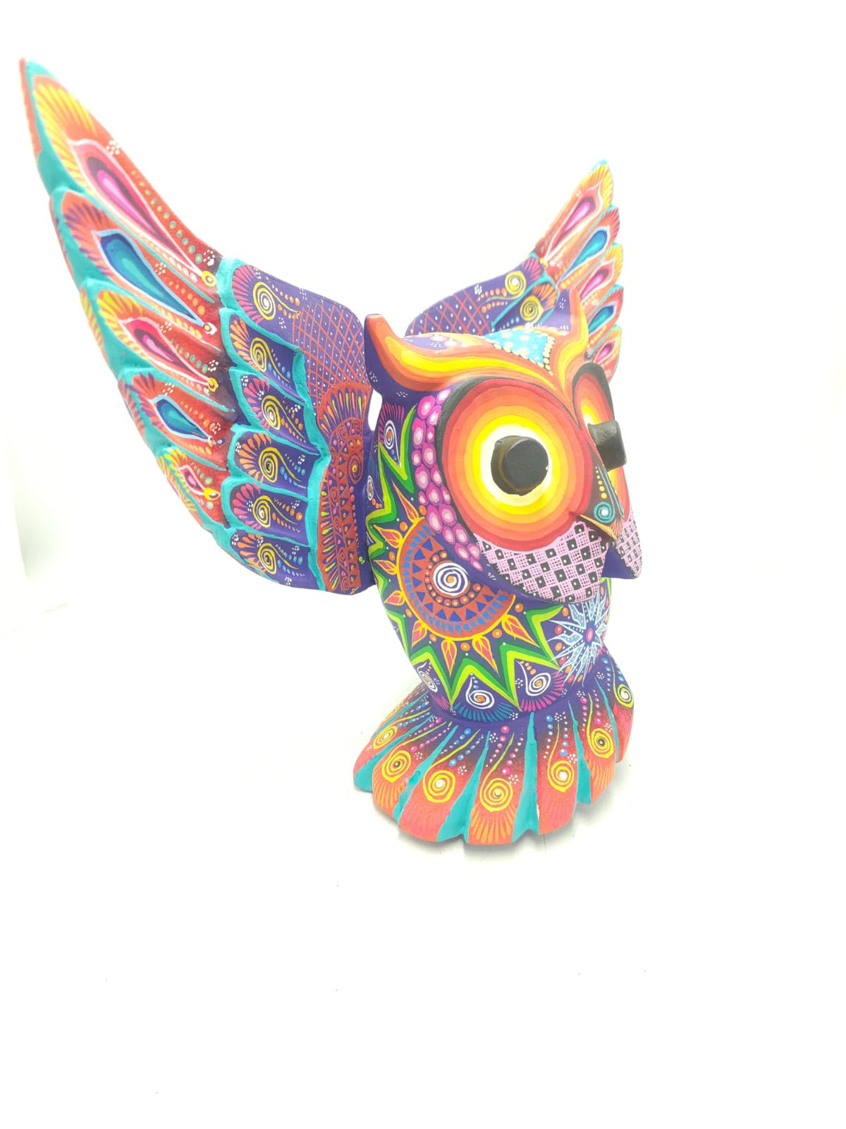 Oaxacan Wood Carving Hand Made Owl By Cesar Melchor Ojeda PP9438