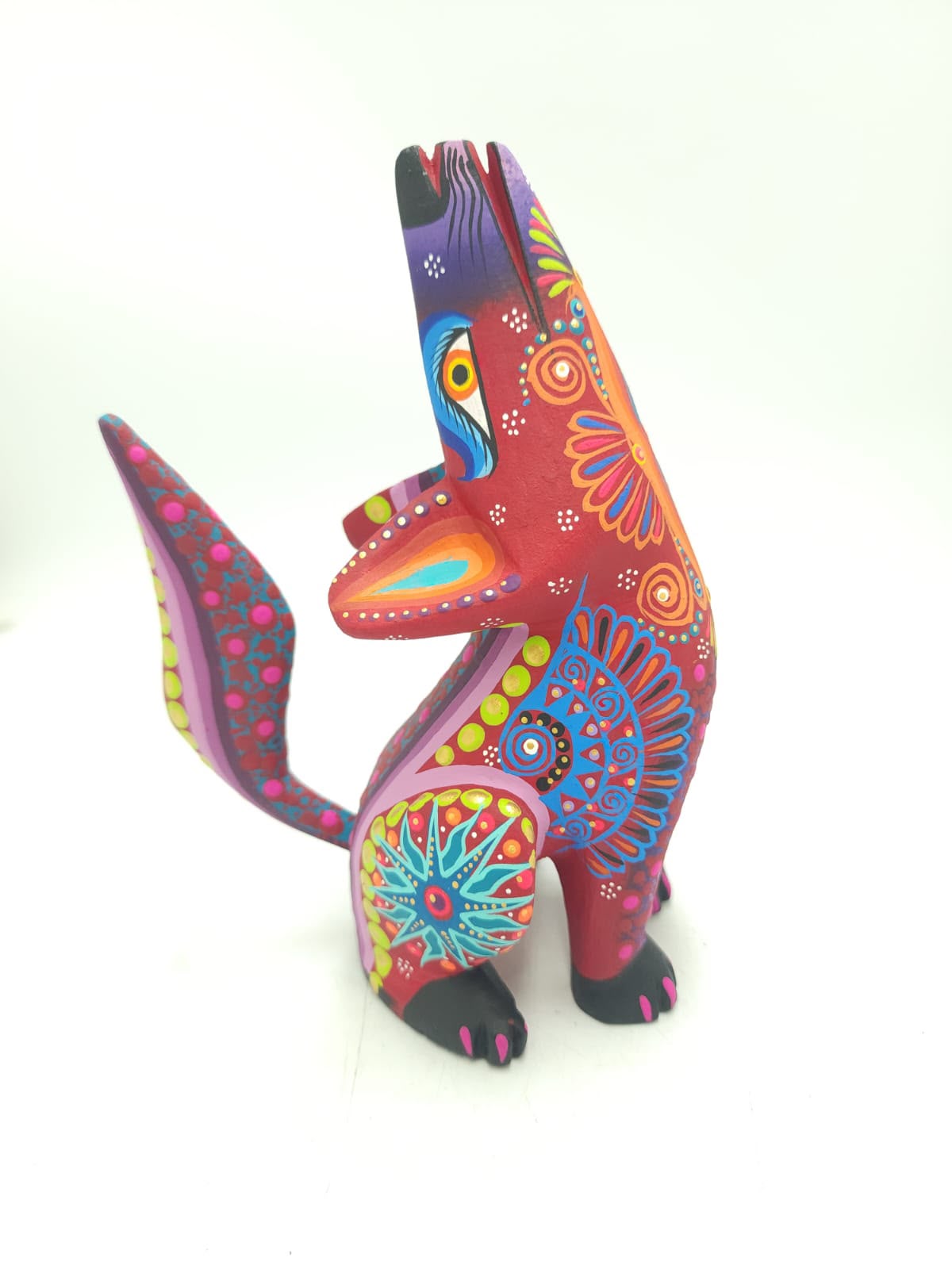 Oaxacan Wood Carving Mexican Folk Art Hand Made, Coyote By Cesar Melchor Ojeda PP9440