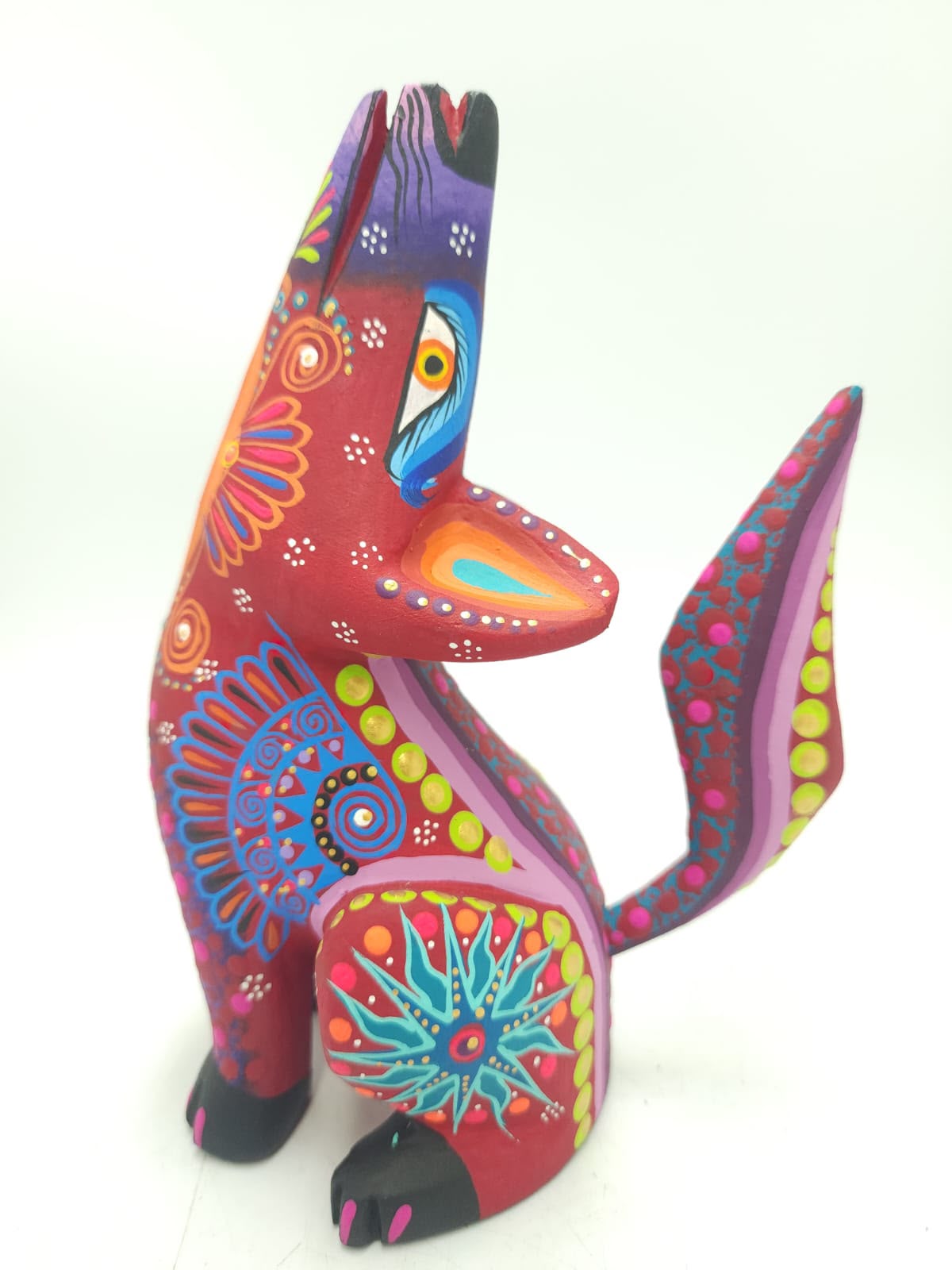 Oaxacan Wood Carving Mexican Folk Art Hand Made, Coyote By Cesar Melchor Ojeda PP9440