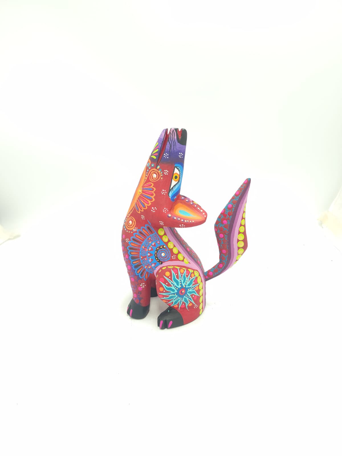 Oaxacan Wood Carving Mexican Folk Art Hand Made, Coyote By Cesar Melchor Ojeda PP9440