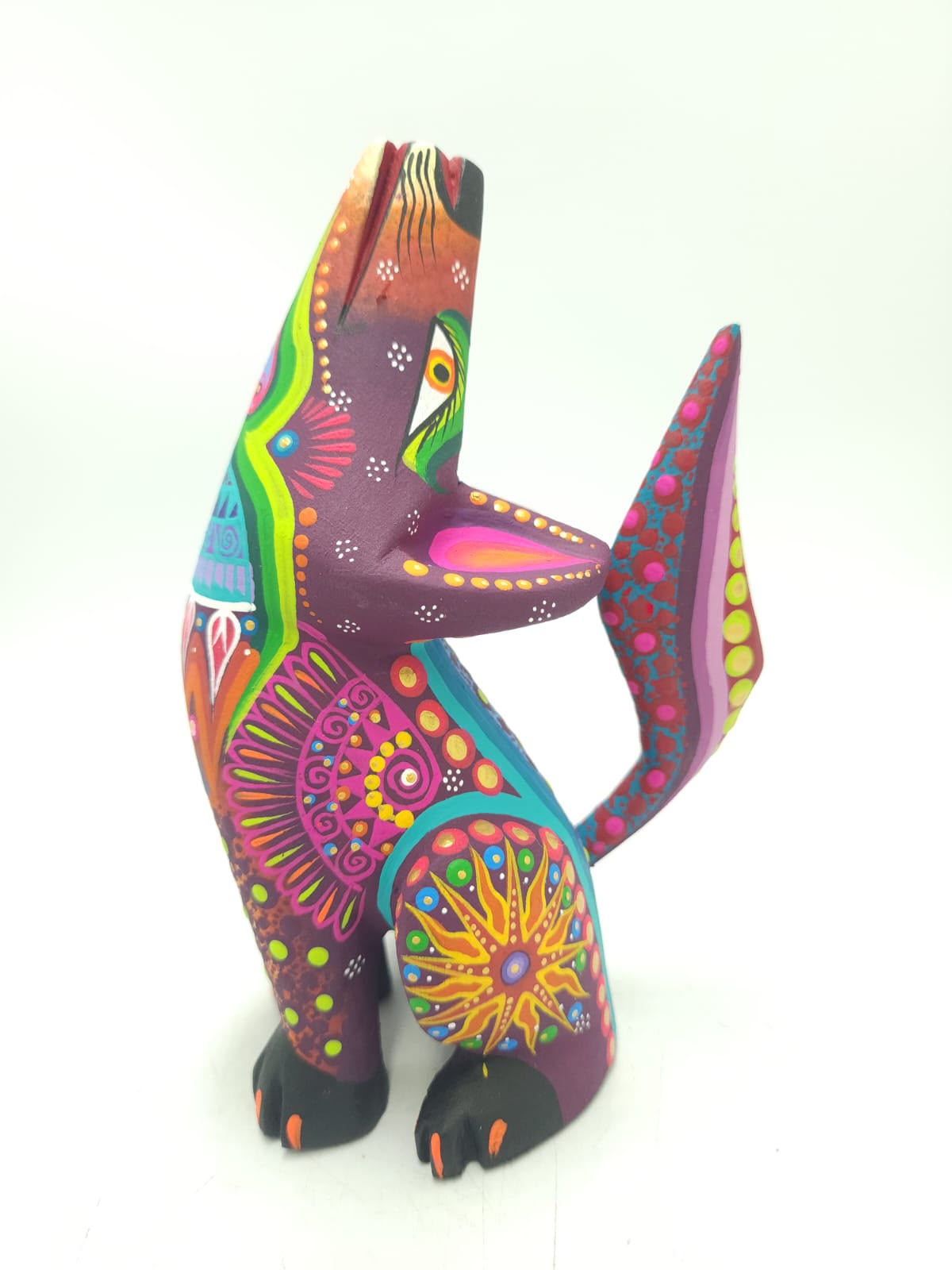 Oaxacan Wood Carving Mexican Folk Art Hand Made, Coyote By Cesar Melchor Ojeda PP9442