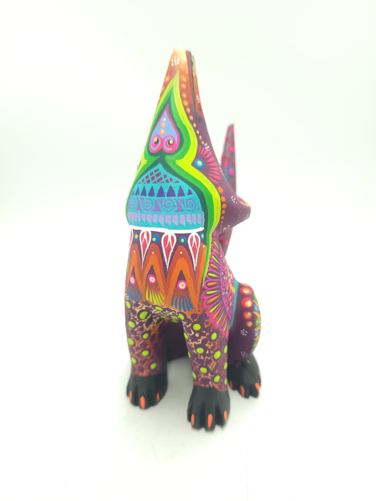 Oaxacan Wood Carving Mexican Folk Art Hand Made, Coyote By Cesar Melchor Ojeda PP9442