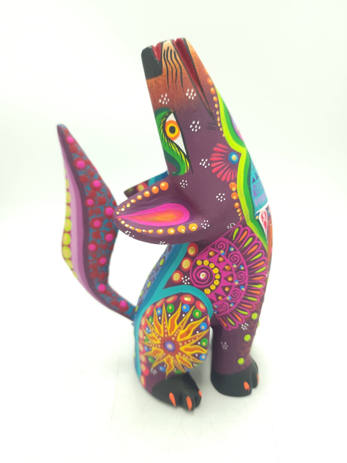 Oaxacan Wood Carving Mexican Folk Art Hand Made, Coyote By Cesar Melchor Ojeda PP9442