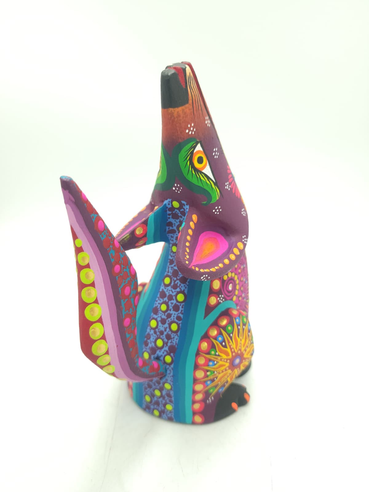 Oaxacan Wood Carving Mexican Folk Art Hand Made, Coyote By Cesar Melchor Ojeda PP9442