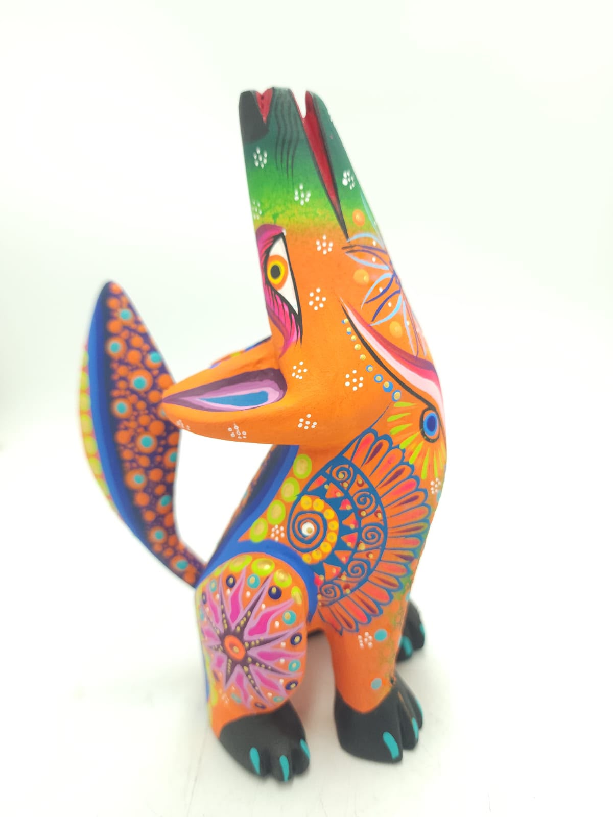 Oaxacan Wood Carving Mexican Folk Art Hand Made, Coyote By Cesar Melchor Ojeda PP9443