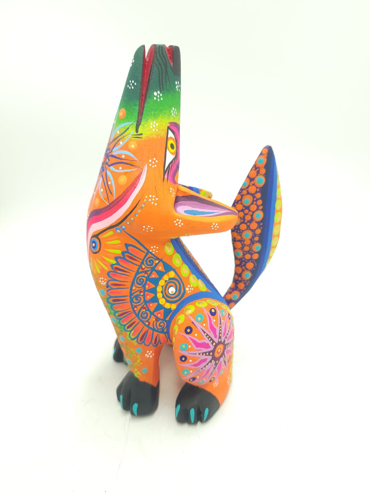 Oaxacan Wood Carving Mexican Folk Art Hand Made, Coyote By Cesar Melchor Ojeda PP9443