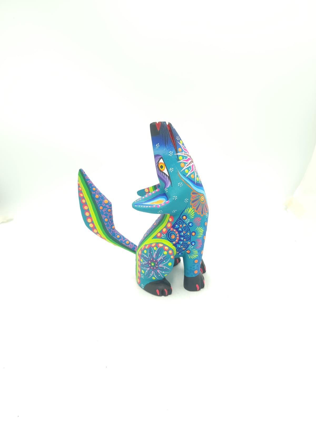 Oaxacan Wood Carving Mexican Folk Art Hand Made, Coyote By Cesar Melchor Ojeda PP9444