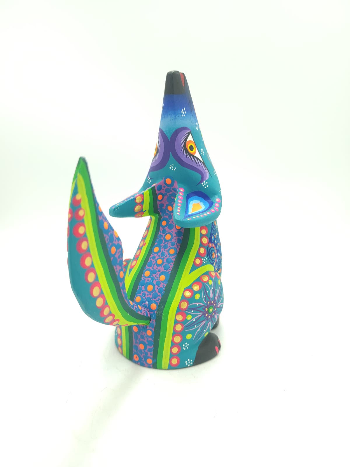 Oaxacan Wood Carving Mexican Folk Art Hand Made, Coyote By Cesar Melchor Ojeda PP9444