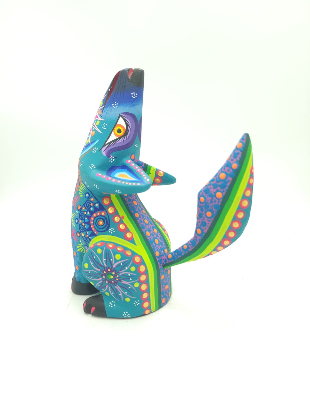 Oaxacan Wood Carving Mexican Folk Art Hand Made, Coyote By Cesar Melchor Ojeda PP9444
