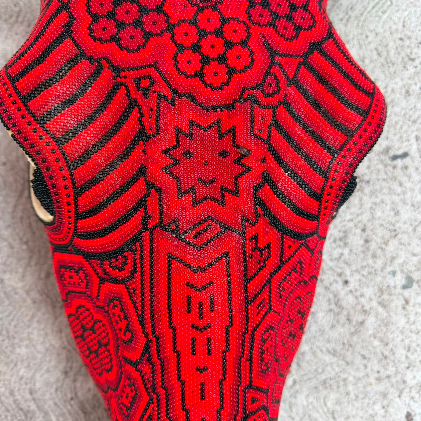 Huichol Bead Art Mexican Folk Art,  Bull Skull By Mayola Villa Lopez PP9480