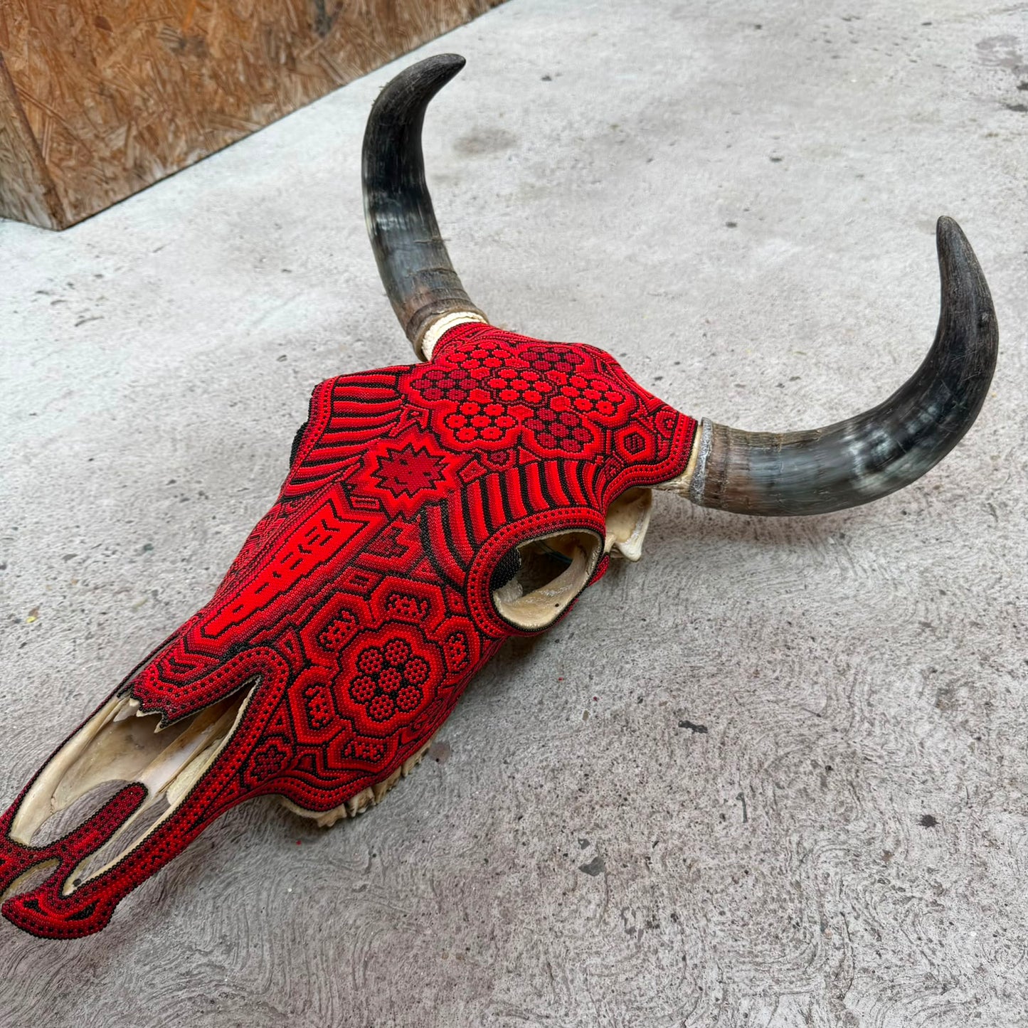 Huichol Bead Art Mexican Folk Art,  Bull Skull By Mayola Villa Lopez PP9480