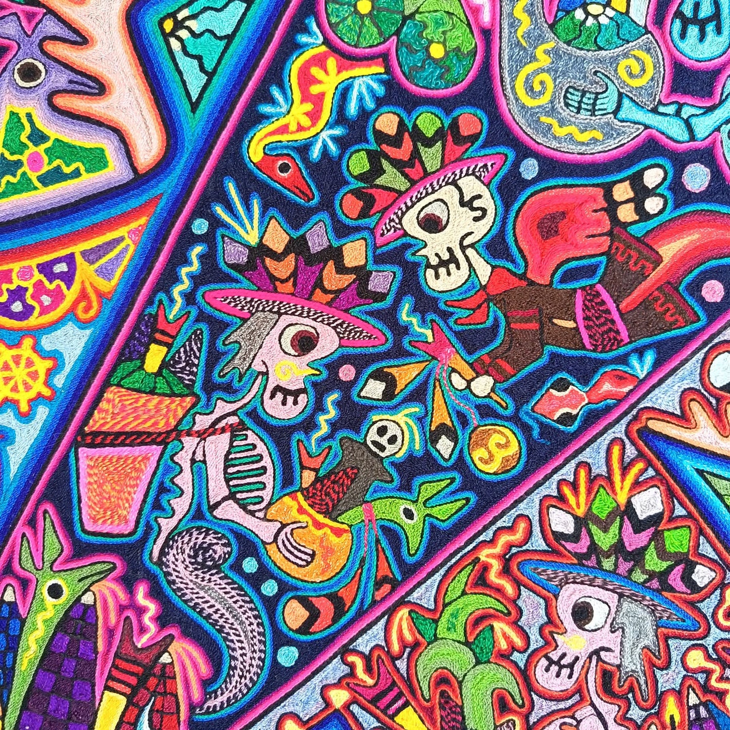 Mexican Folk Art Huichol Indian Yarn Painting by Luis Castro PP9481