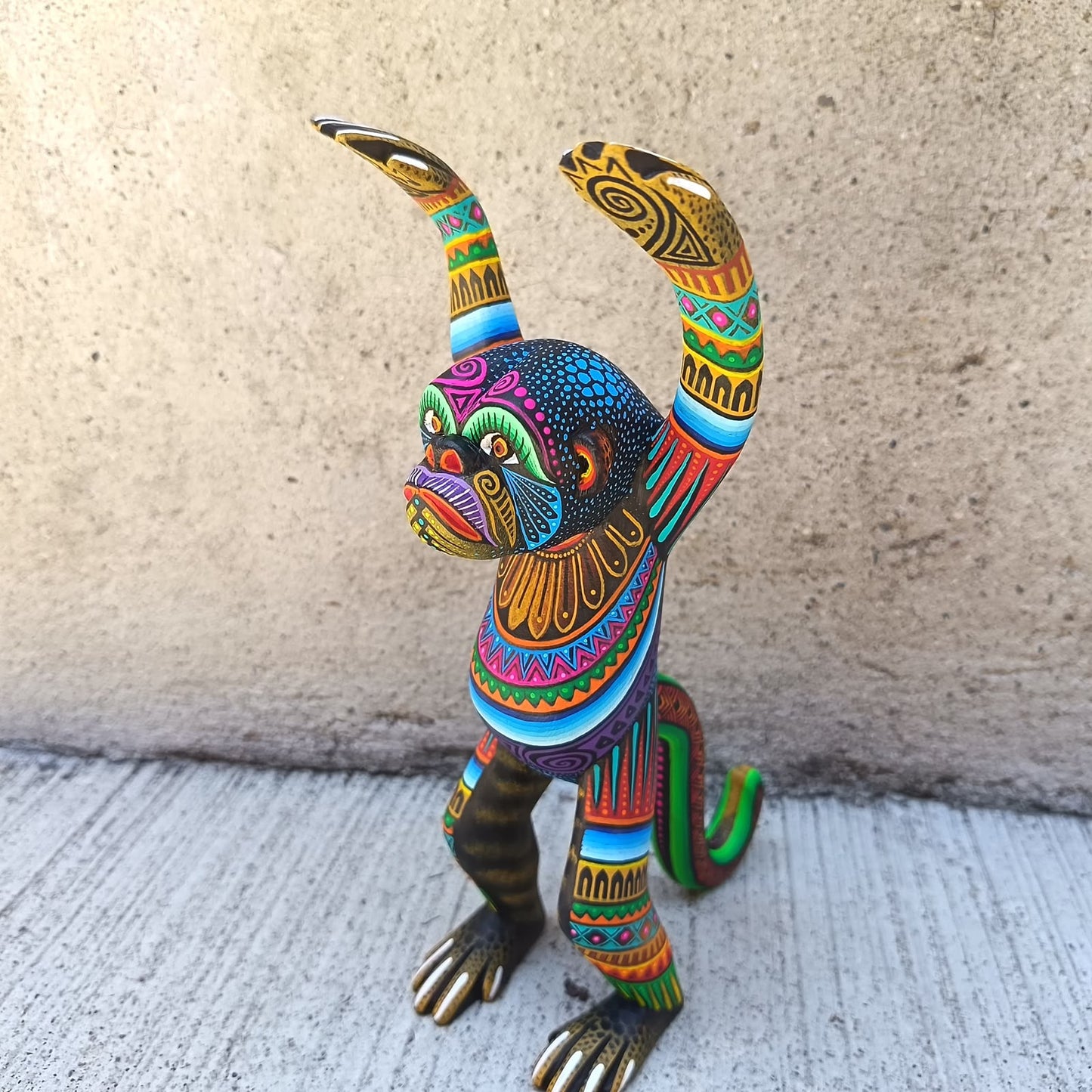 Mexican Oaxacan Wood Carving Monkey By Julia Fuentes PP9487