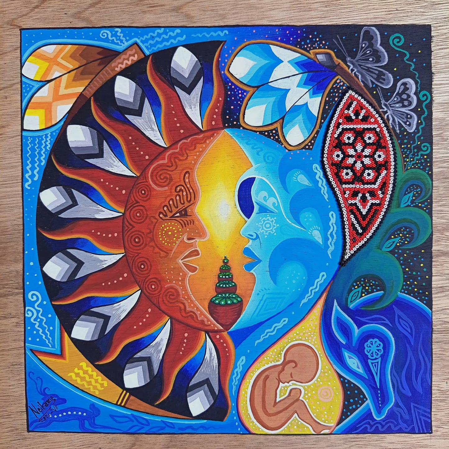 Huichol Mexican Folk Art Yarn Painting by Neikame PP9490