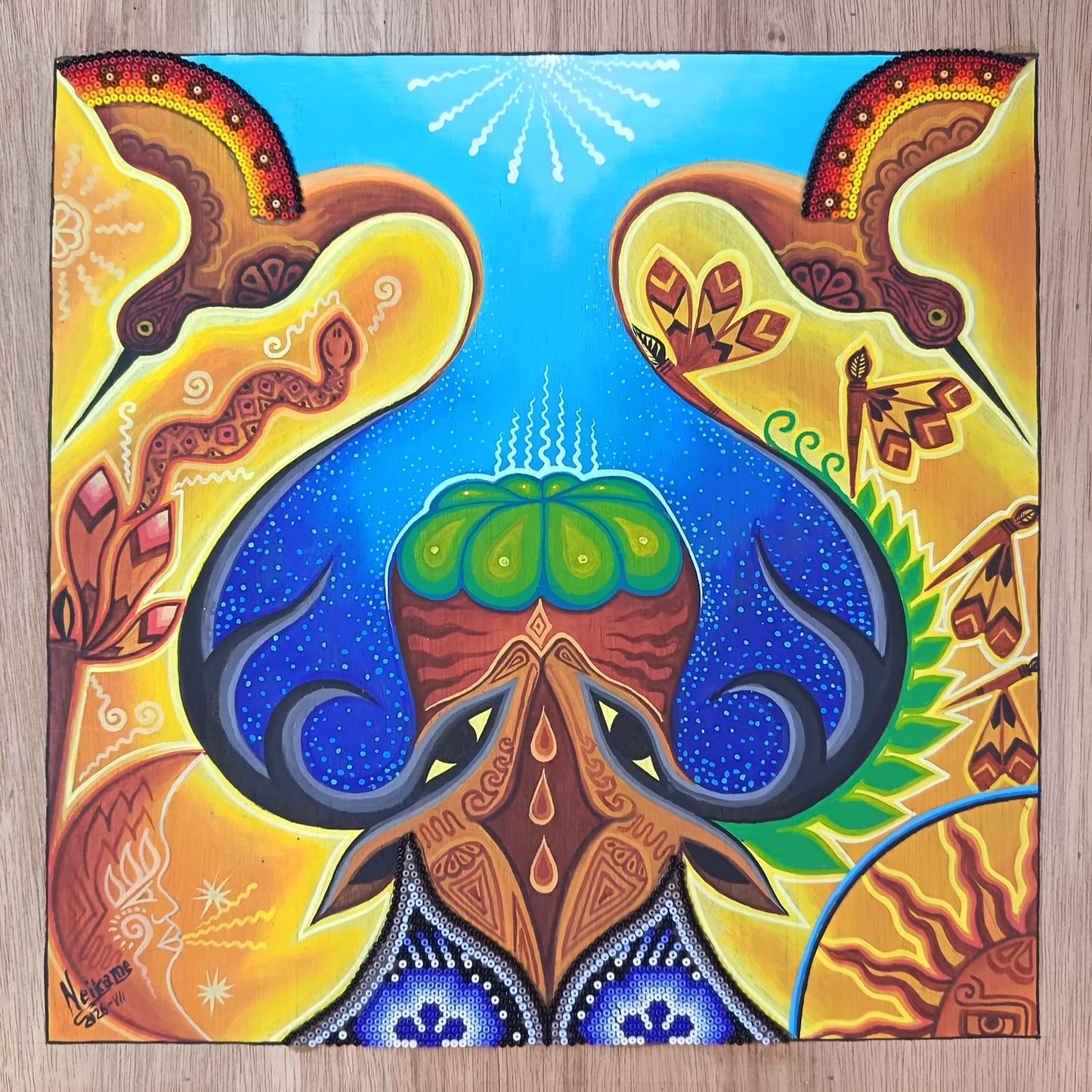 Huichol Mexican Folk Art Yarn Painting by Neikame PP9491