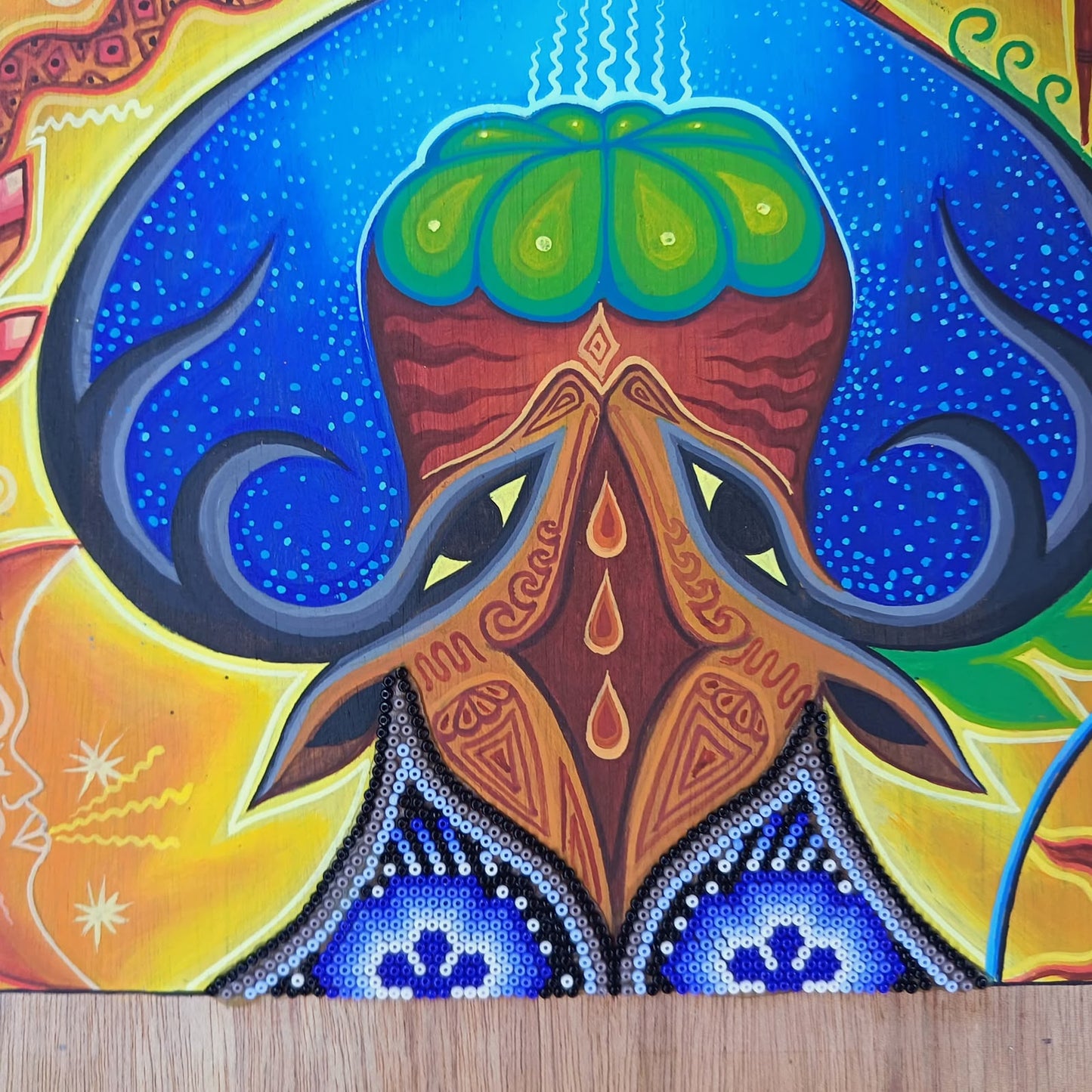 Huichol Mexican Folk Art Yarn Painting by Neikame PP9491