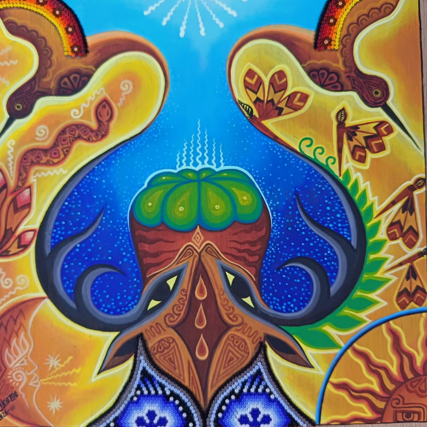 Huichol Mexican Folk Art Yarn Painting by Neikame PP9491