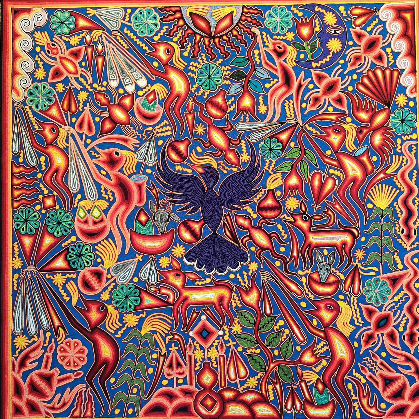 Mexican Folk Art Huichol Yarn Painting by Cooperativa Zitacua PP9482