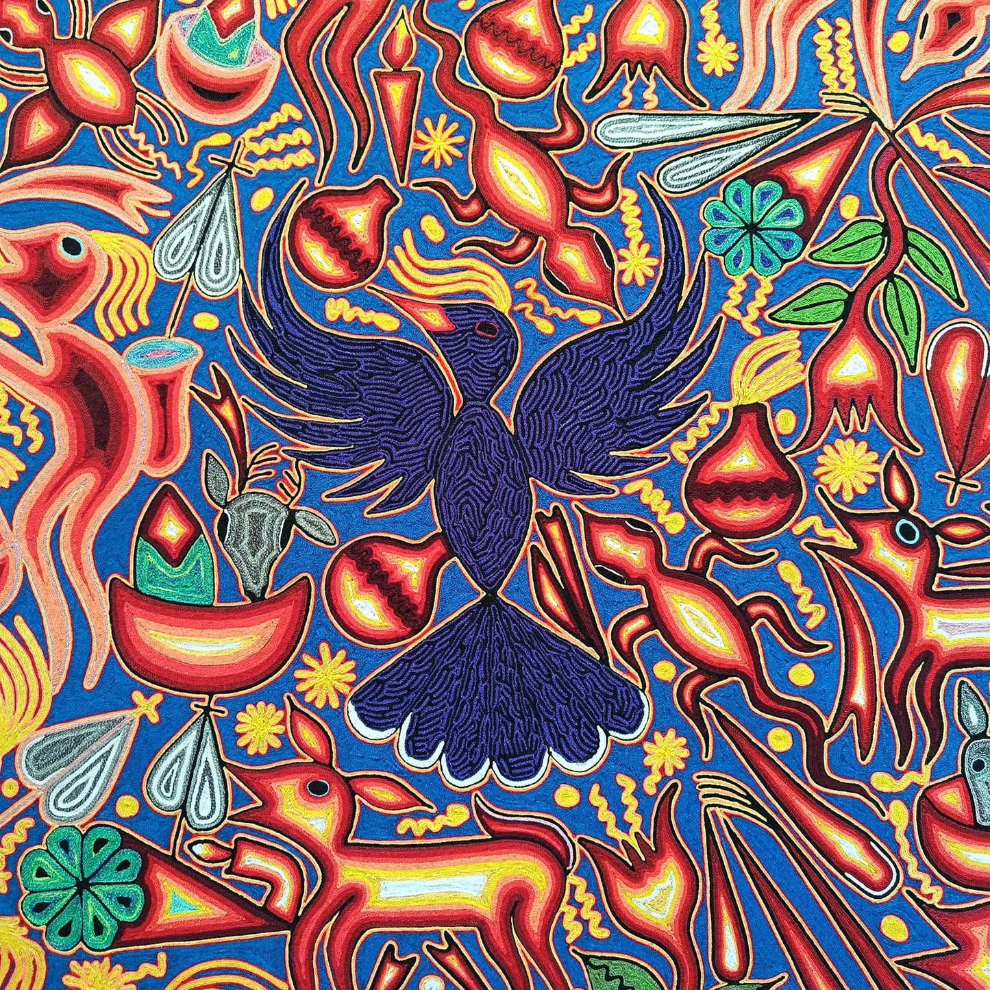 Mexican Folk Art Huichol Yarn Painting by Cooperativa Zitacua PP9482
