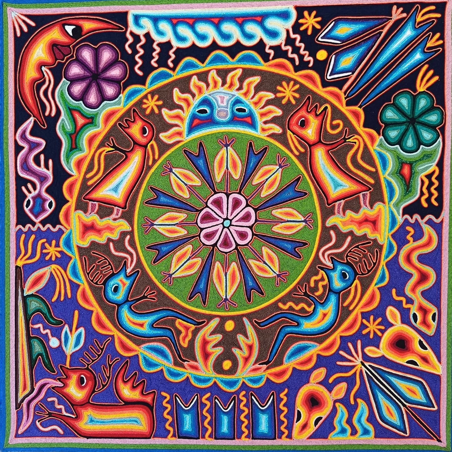 Huichol Yarn Painting Mexican Folk Art By Hilaria Chavez Carrillo PP9485