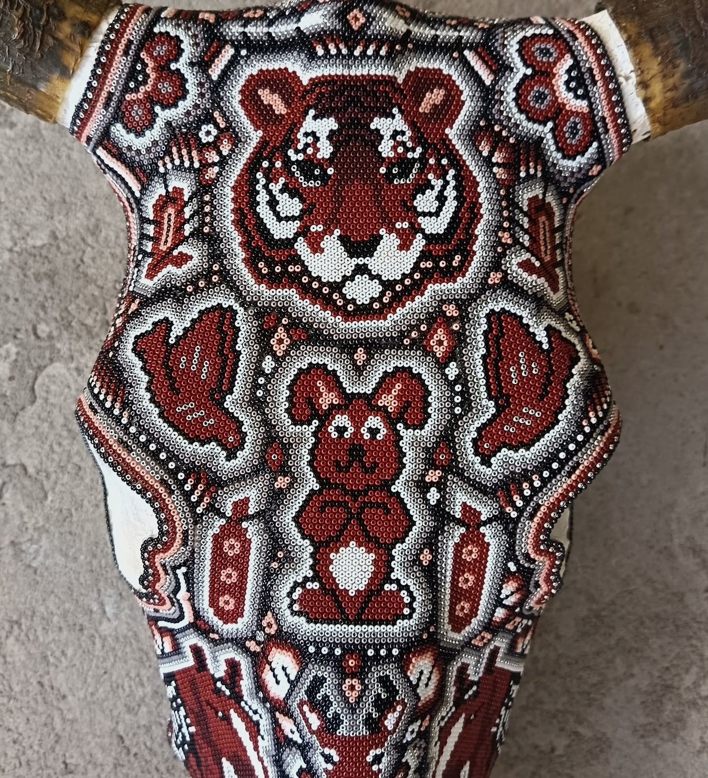 Mexican Folk Art Huichol Hand Beaded Bull Skull By Isandro Villa Lopez PP9509