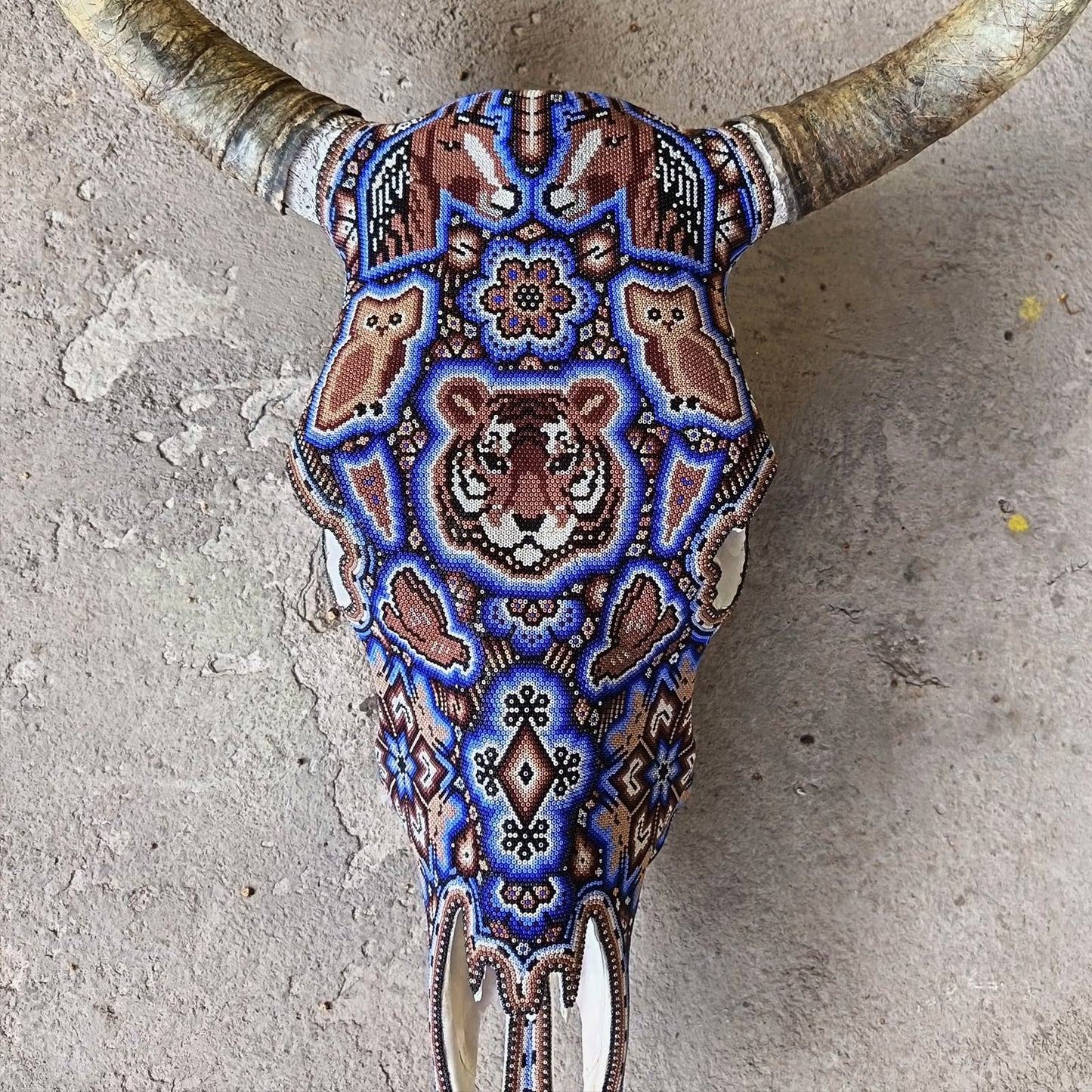 Mexican Folk Art Huichol Hand Beaded Bull Skull By Isandro Villa Lopez PP9510