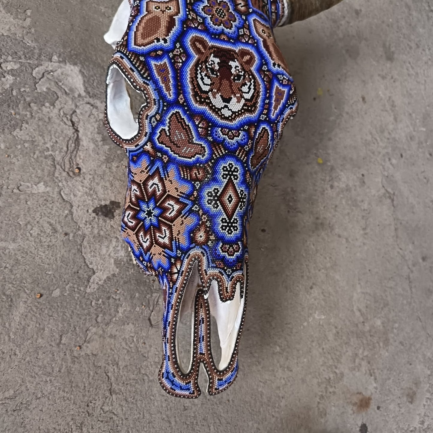 Mexican Folk Art Huichol Hand Beaded Bull Skull By Isandro Villa Lopez PP9510