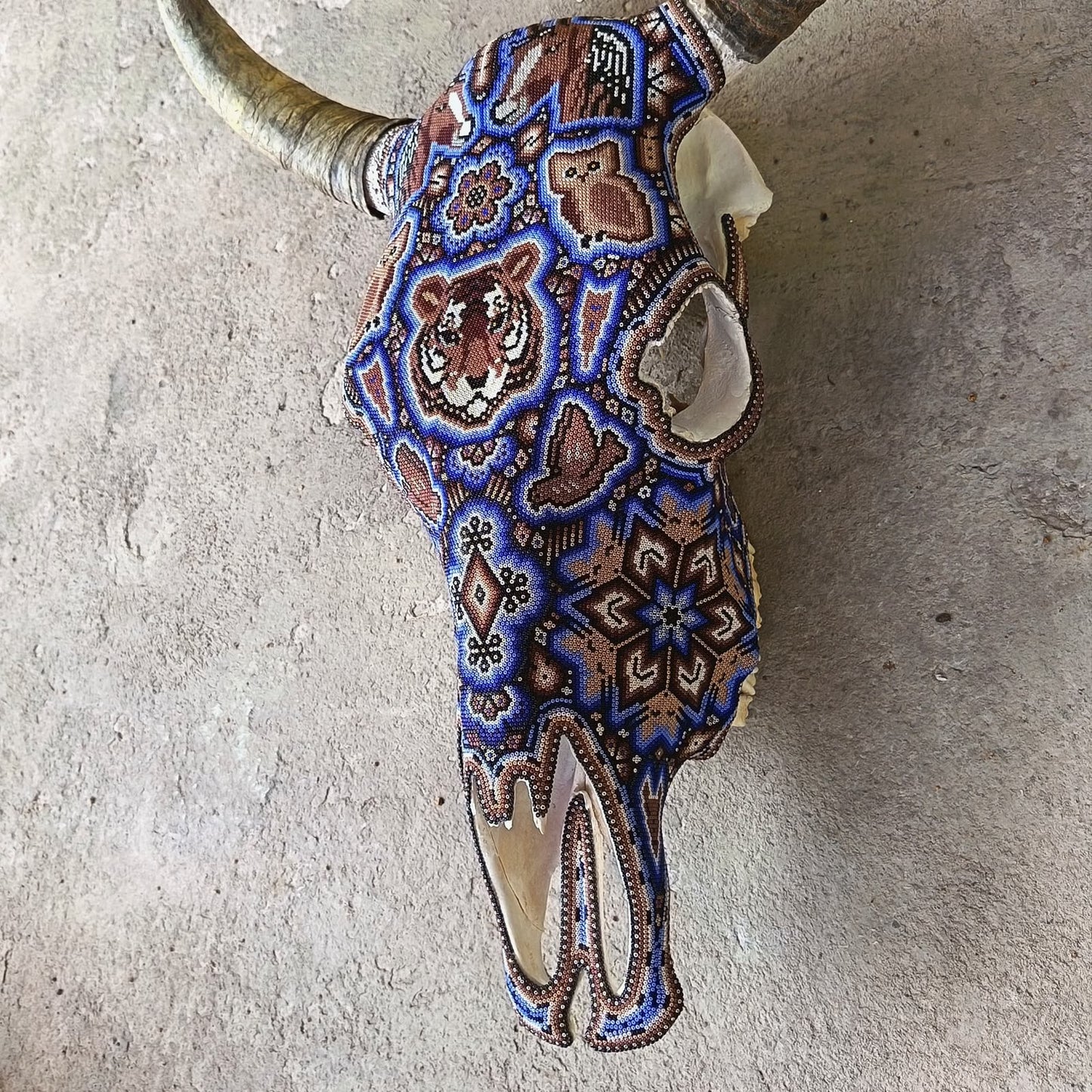 Mexican Folk Art Huichol Hand Beaded Bull Skull By Isandro Villa Lopez PP9510