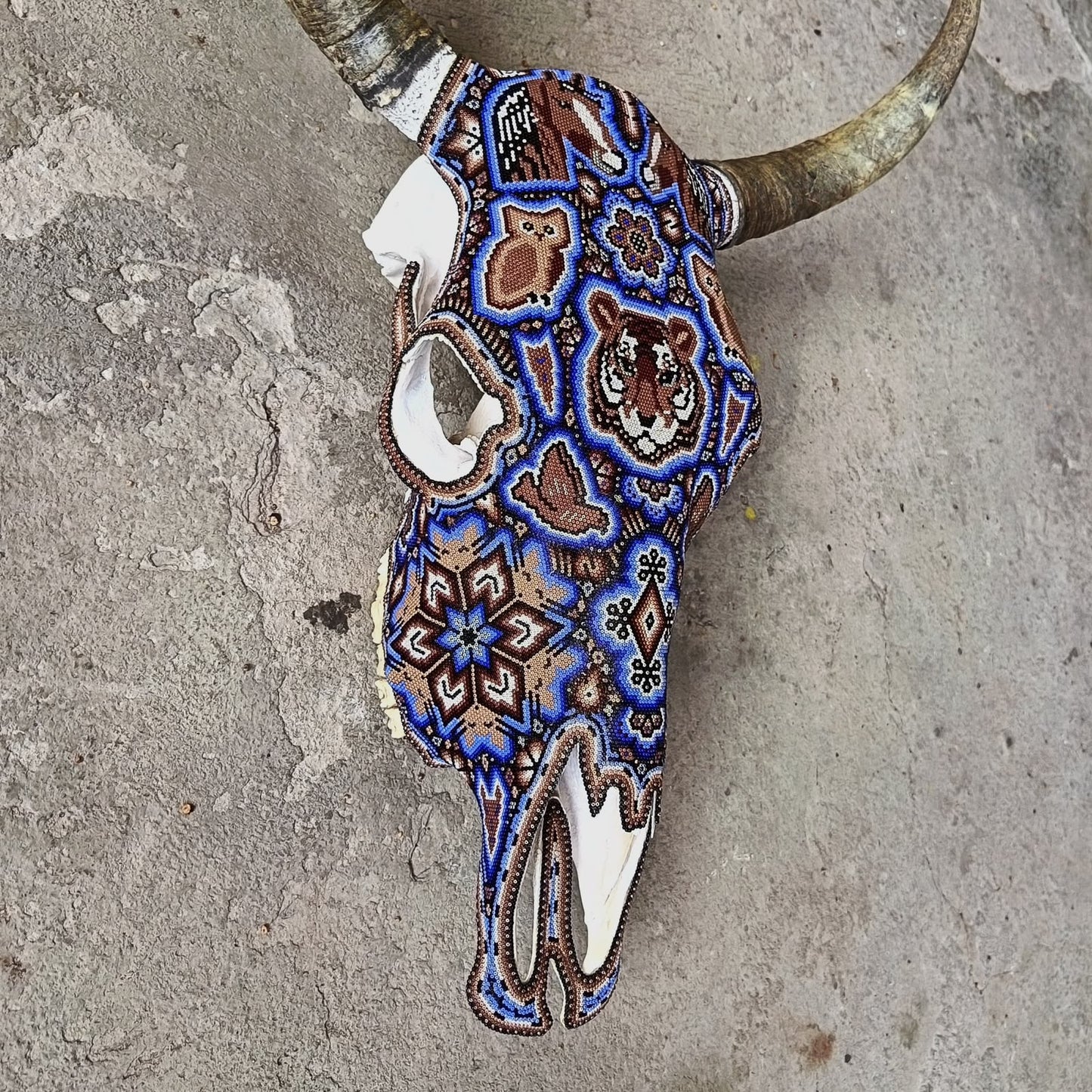 Mexican Folk Art Huichol Hand Beaded Bull Skull By Isandro Villa Lopez PP9510
