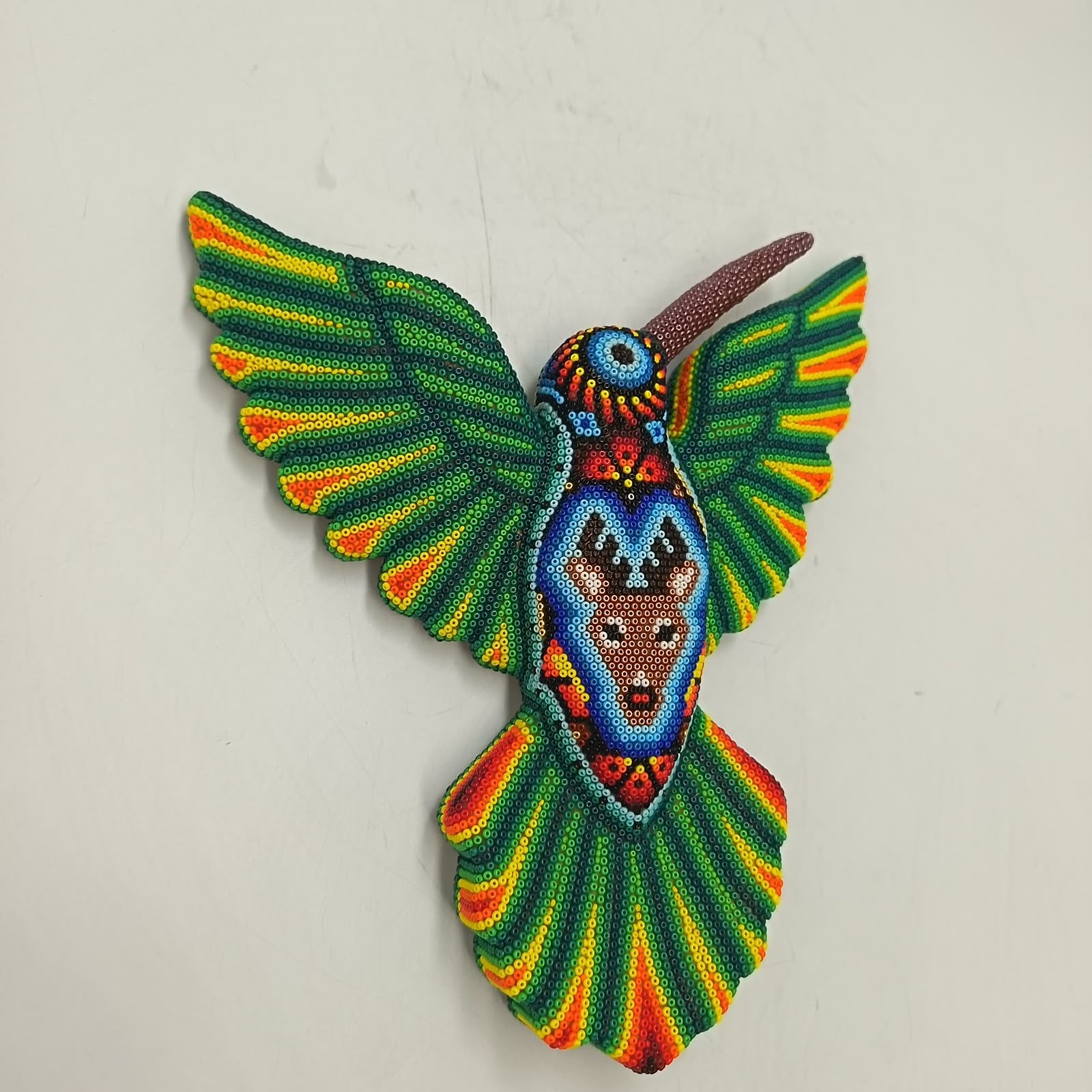 Mexican Huichol Hand Beaded Hummingbird By Isandro Villa Lopez