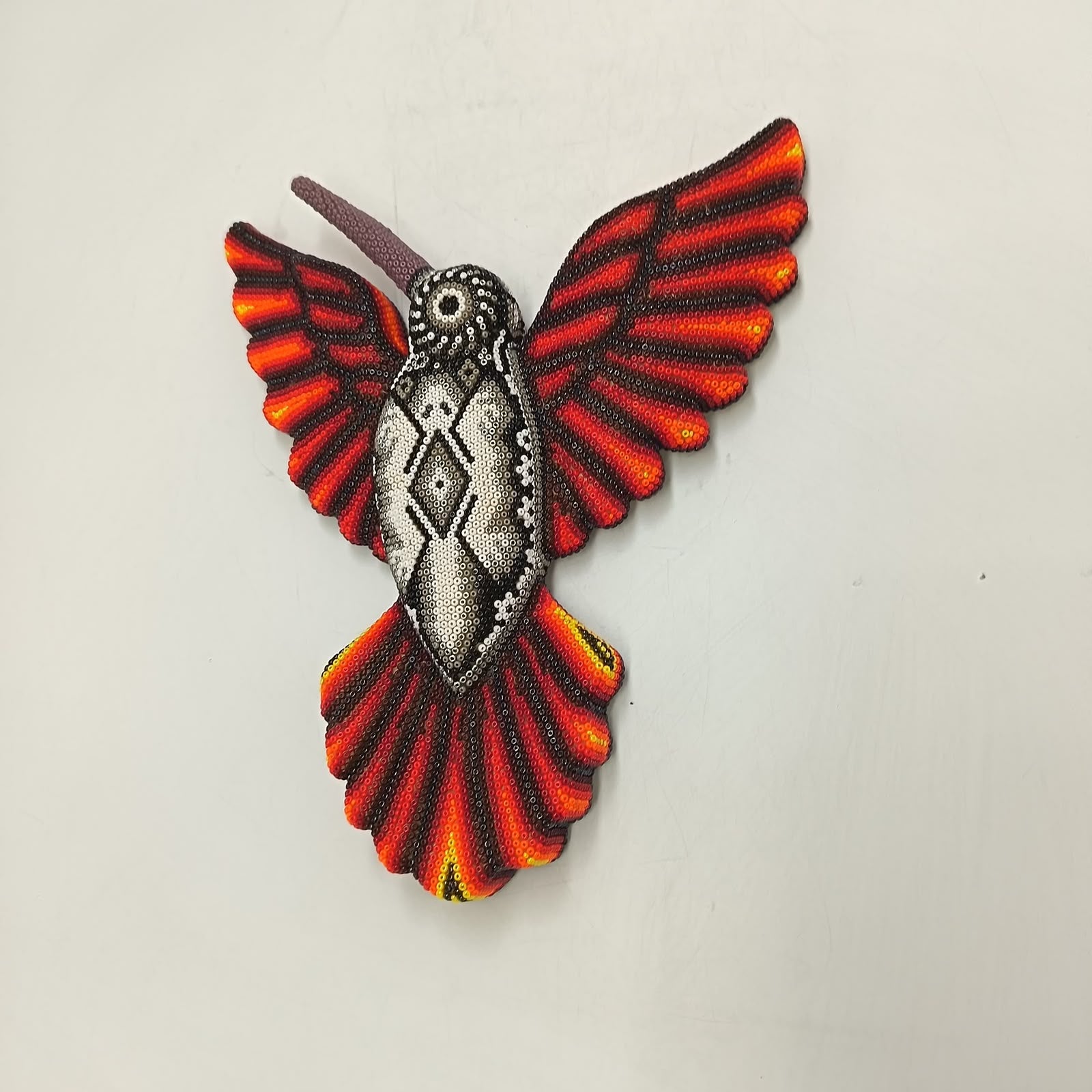 Mexican Huichol Hand Beaded Hummingbird By Isandro Villa Lopez