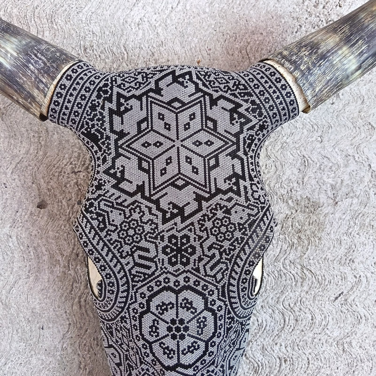 Huichol Indian Hand Beaded Bull Skull By Santos Bautista PP9515