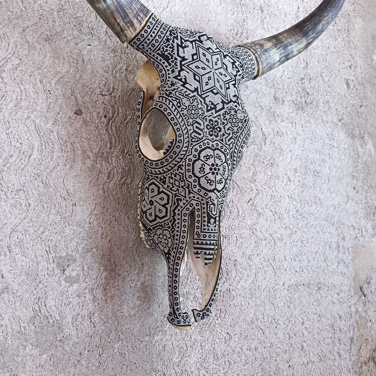 Huichol Indian Hand Beaded Bull Skull By Santos Bautista PP9515